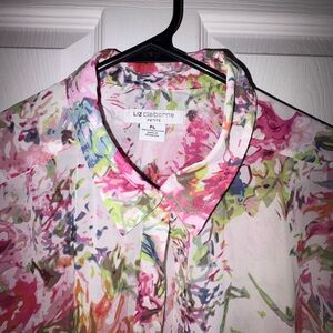 Liz Claiborne Floral Pink Green Shirt
